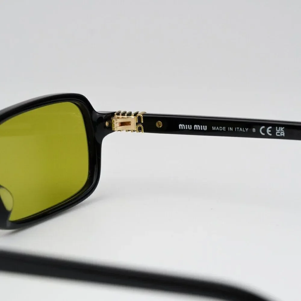 NEW Miu Miu MU11ZSF 16K07O Black Olive Green Rectangle Unisex Sunglasses